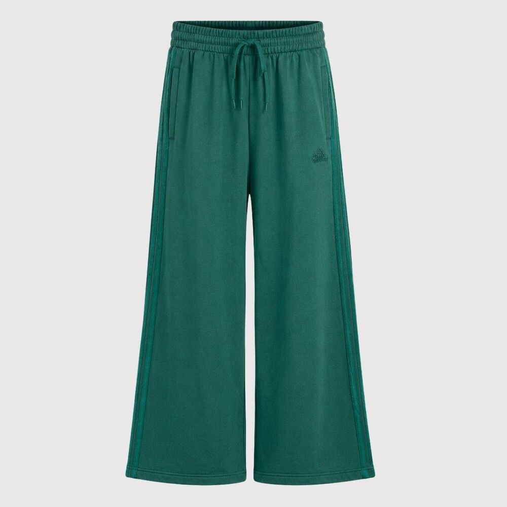 Adidas Womens Pants Green Coze 3 Stripes Wide Leg Fleece Baggy Sweatpants Large